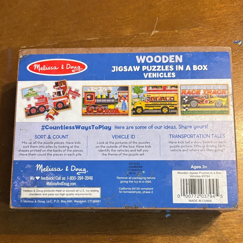 Melissa & Doug Wooden Jigsaw Puzzles - Colorful Vehicles